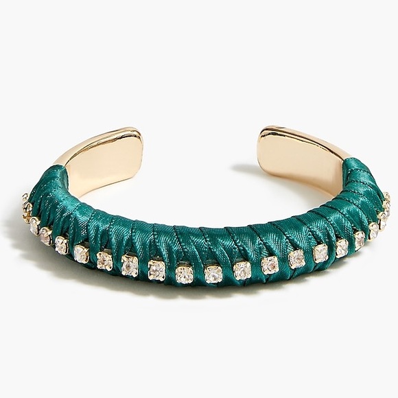J.Crew - Ribbon Wrapped cubic zirconia studded cuff bracelet, in Green and Gold - Picture 2 of 6